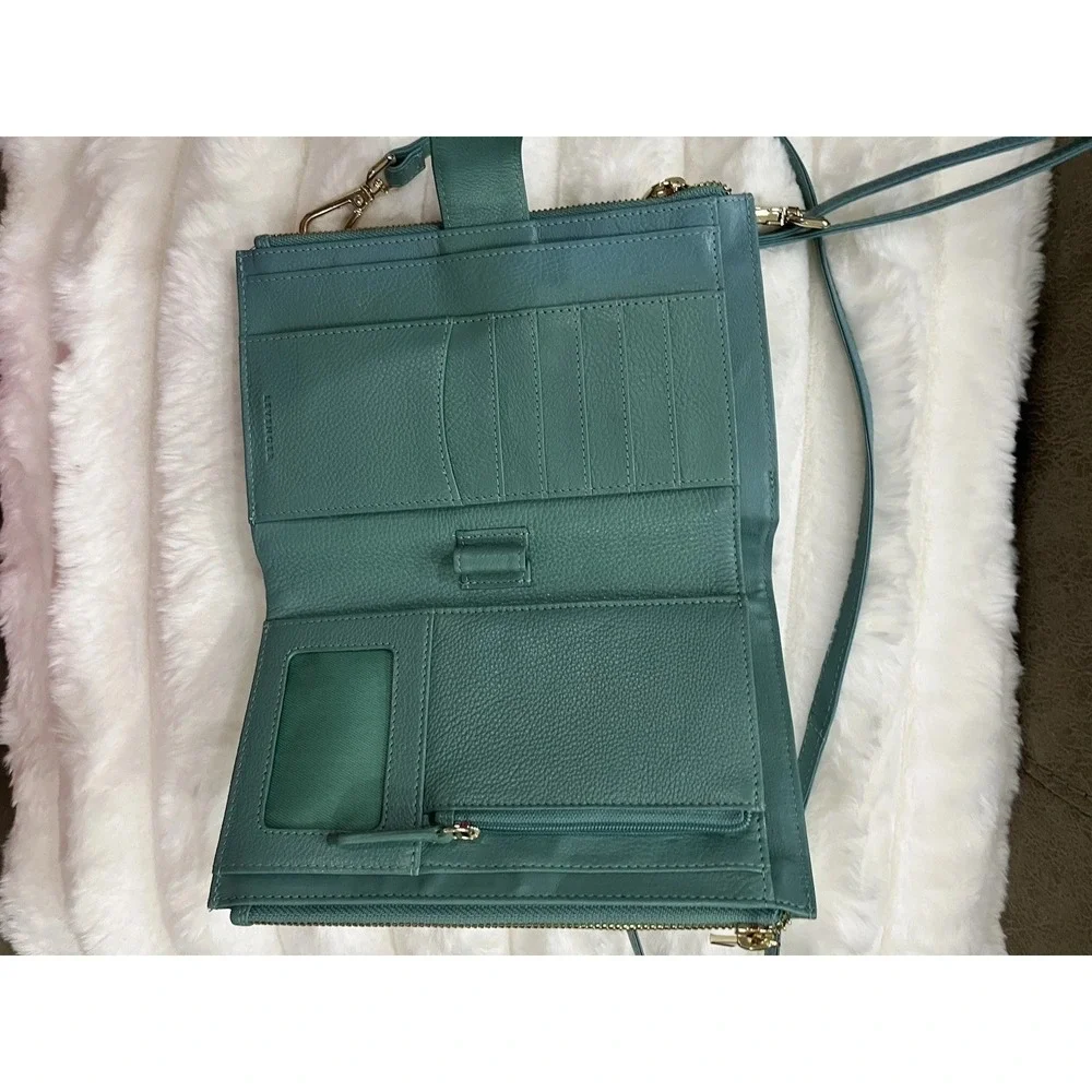 Levinger Crossbody Wallet Bag Womens OS‎ Teal Blue Excellent Pebbled Leather